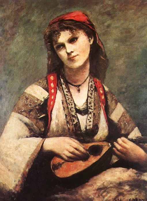 Corot Gypsy with a Mandolin, 1874, Museum of Art, Sao Paolo. , --