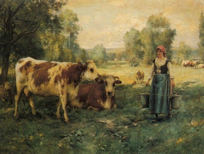 Dupre Julien A Milk Maid with Cows and Sheep. , 