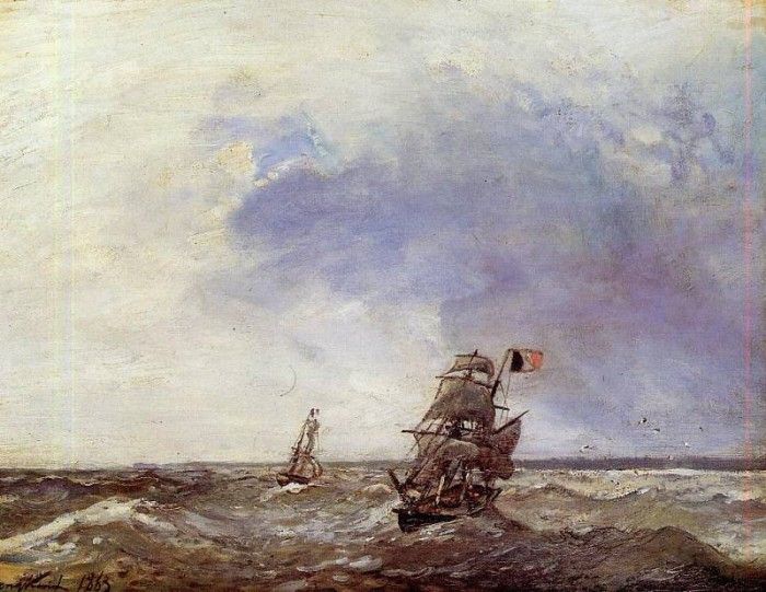 Jongkind Johan Berthold Ships at Sea. Jongkind,  