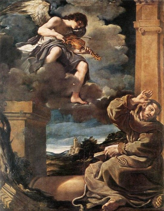 Guercino St Francis with an Angel Playing Violin. ,   