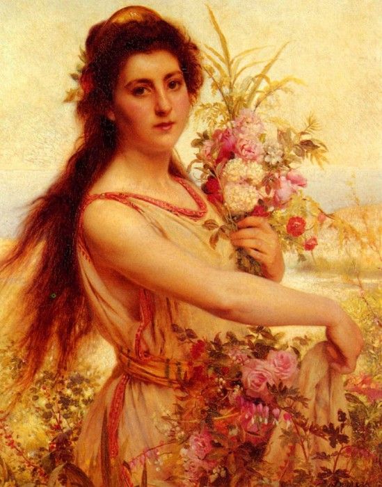 Ouderaa PierreJan van der Young Beauty Gathering Flowers. Ouderaa �� ��� ��� ����
