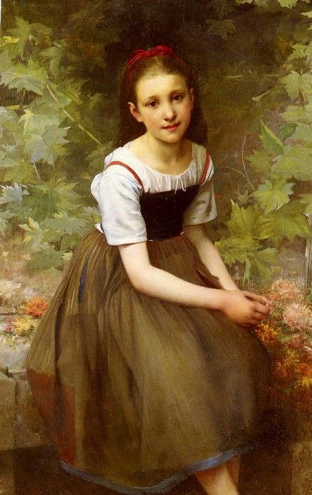 Thirion Charles Victor Une Jeune Fille Aux Fleurs. Thirion,  