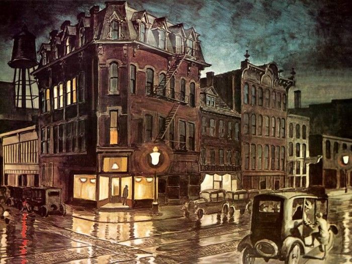 JLM-1930-Charles Burchfield-Rainy Night (Buffalo NY). , 
