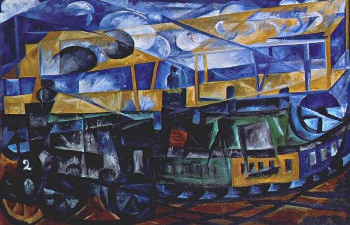 goncharova airplane over train 1913. , 