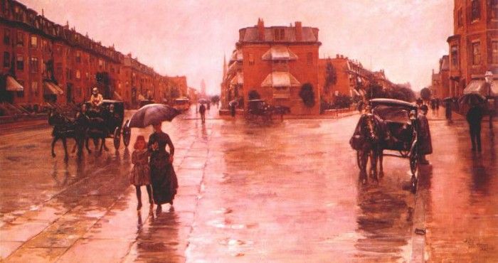 hassam rainy day, boston 1885. , 