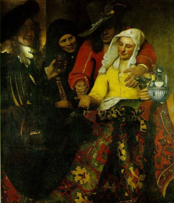 Vermeer The procuress, 1656, 143x130 cm, Gemaldegalerie Alte. Vermeer, Johannes