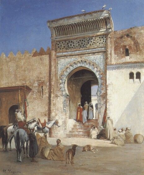 Arabs Outside the Mosque. Huguet,  