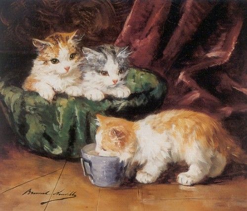 Kittens in a Tea Cup of Milk for Three Cats and Kittens. ,   Brunel