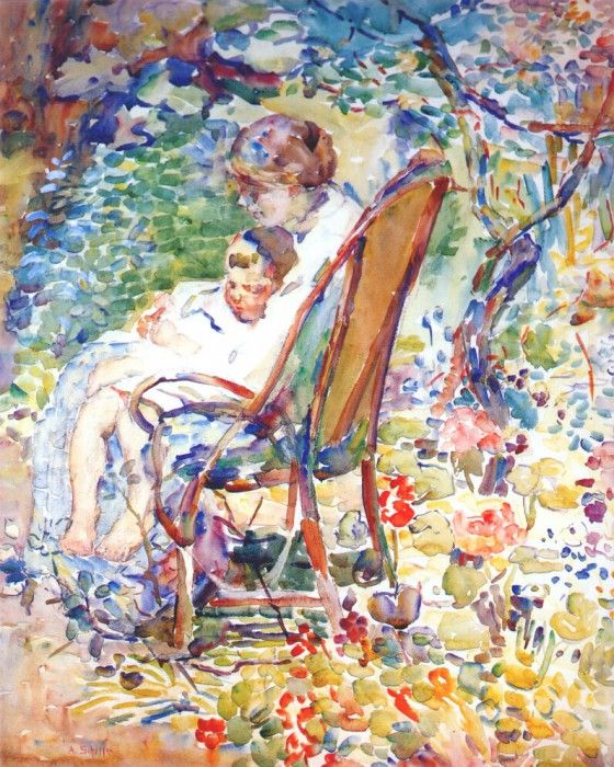 schille mother and child in a garden, france c1911. Schille, Marjett