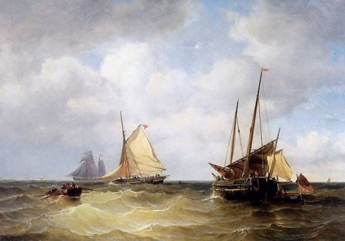 Riegen Nicolaes Sailing ships at sea Sun . Riegen, 