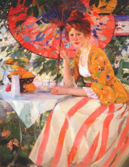 buehr red-headed girl with parasol c1912. Buehr