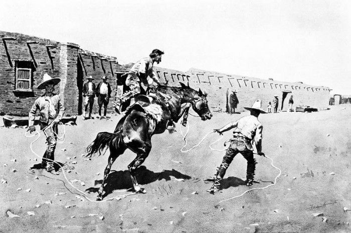 Fr 012 Mexican Vaqueros Breaking a Bronc FredericRemington sqs. Remington, 