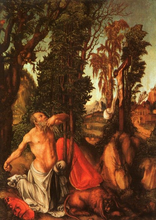 Cranach d.a. St. Jerome Penitent, 1502, oil on panel, Art Hi. ,  