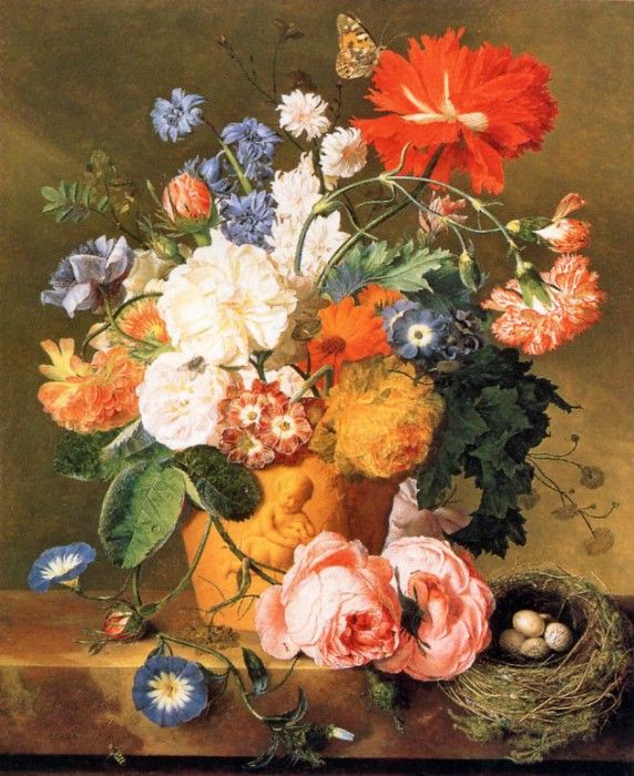 Jan Van Huysum - Fleurs dans un vase en terre cuite, De. Huysum,  