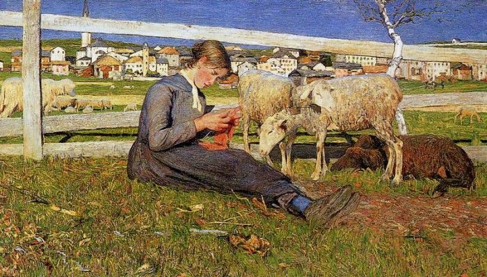 Segantini Giovanni Knitting girl Sun. , 