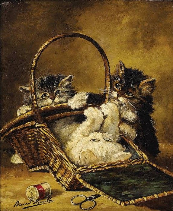 Three Kittens Playing in a Sewing Basket. ,   Brunel