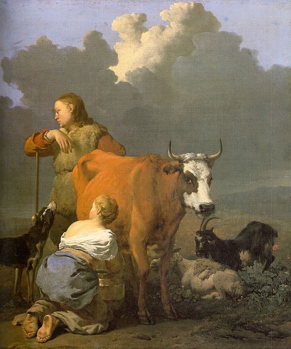 Woman Milking a Red Cow WGA. , 