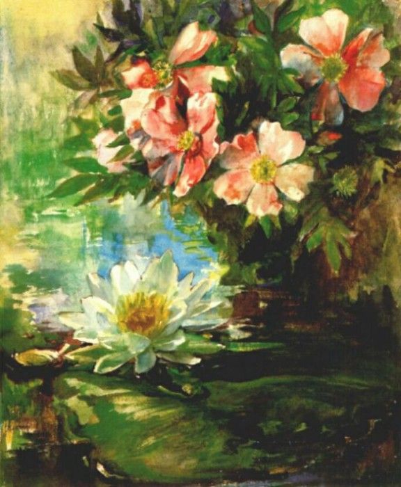 la farge wild roses and water lily 1882-5. , La