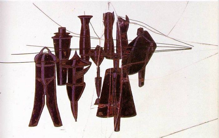 Duchamp Nine malice moulds, 1914-15, Oil paint, lead wire an. , 