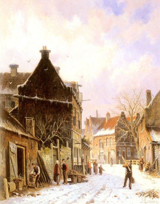 Eversen Adrianus A Village Street Scene In Winter. Eversen, Adrianus