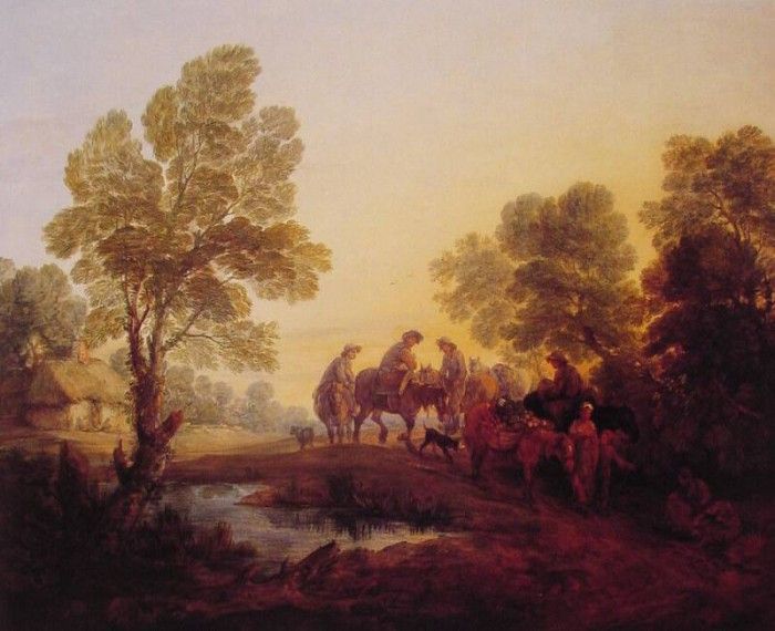 Evening Landscape-Peasants and Mounted Figures. , 