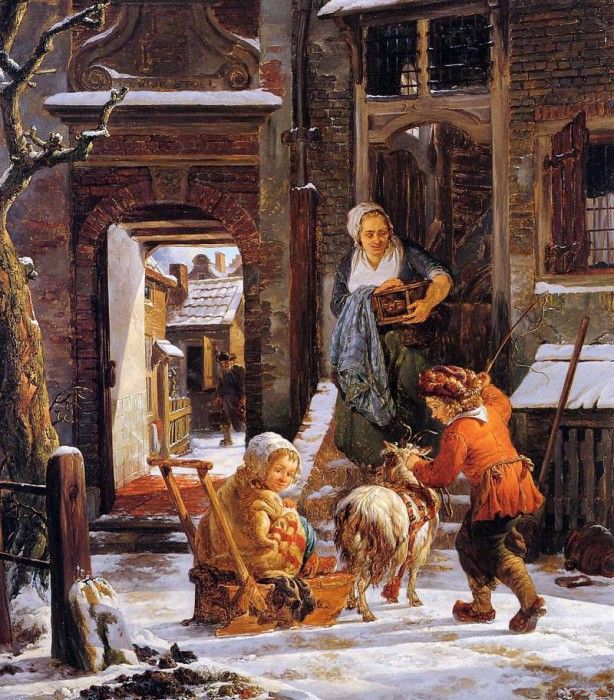 Strij van Jacob Winter city view with children Sun. Strij,  