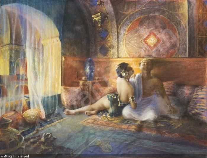 Orientalische erotische Interieur Szene. Tanoux,  Adriene