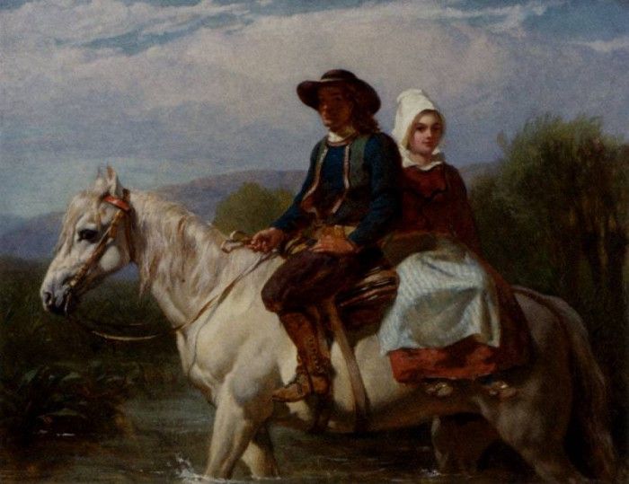 fording the stream. , 