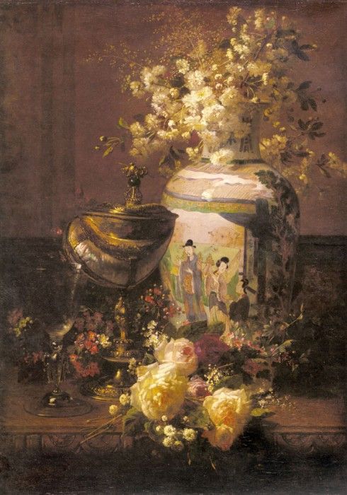 Robie Jean Baptiste Still Life With Japanese Vase And Flowers. , -