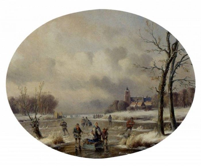 Ahrendts Carl Eduard Skaters On A Frozen Waterway. ,  