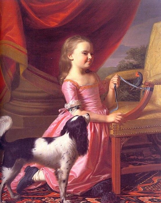 COPLEY - YOUNG LADY WITH A BIRD AND DOG, 1767, OIL ON CANVAS,. ,  