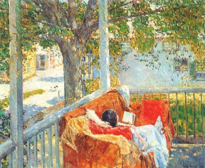 hassam couch on the porch, cos cob 1914. , 