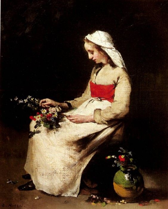 Ribot Theodule A Girl Arranging A Vase Of Flowers. , Theodule 