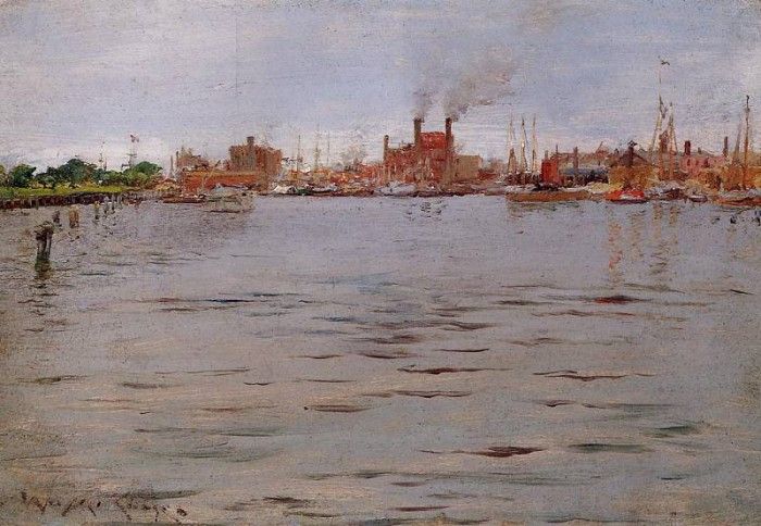 Chase William Merritt Harbor Scene Brooklyn Docks. ,  