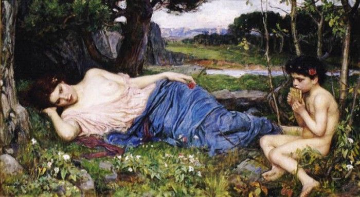 Waterhouse Listening to His Sweet Pipings. ,  