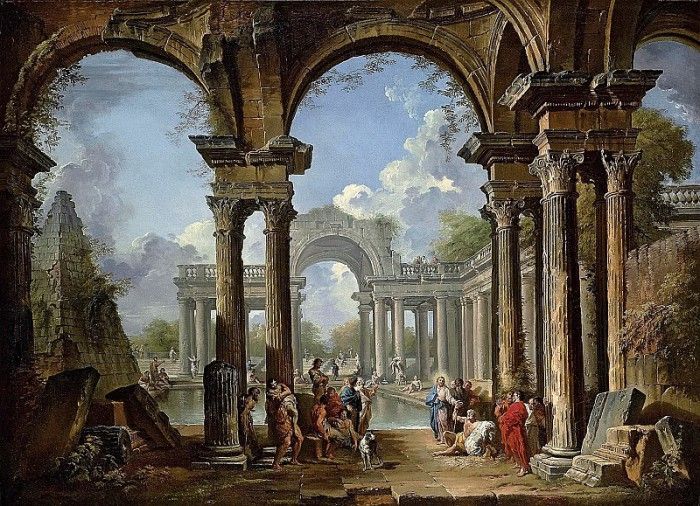 An architectural capriccio with Christ at the Pool of Bethesda. ,  