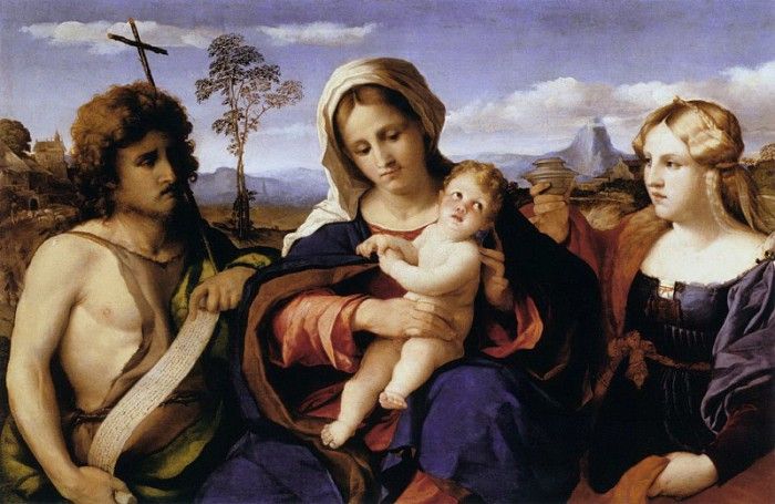 Virgin and Child with St John the Baptist and Mary Magdalene. , -