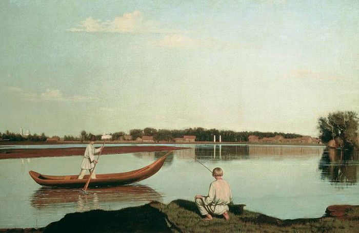 Рыбаки. Вид в Спасском. Вторая половина 1840 х, холст, масло, 67х102 см. Сорока Григорий (1823-1864)