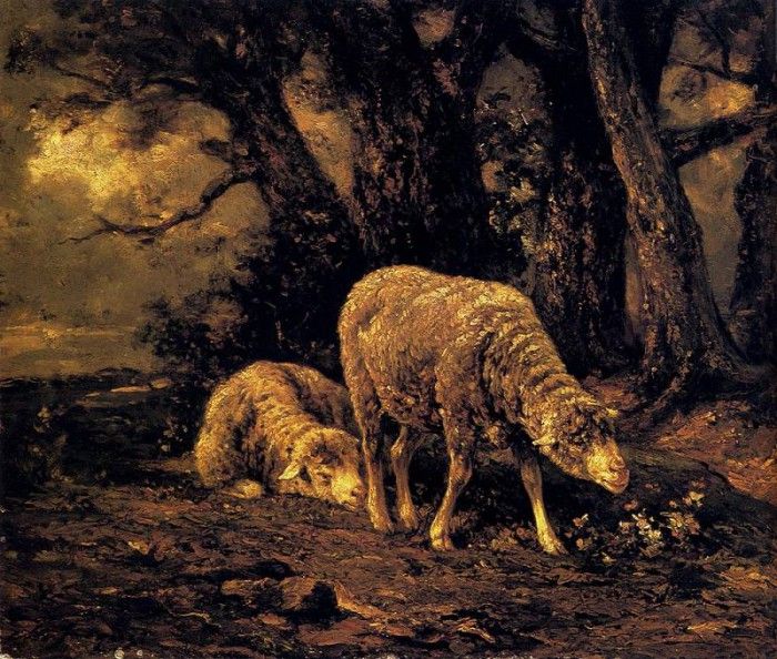 Jacque Charles Emile Sheep In A Forest. ,  