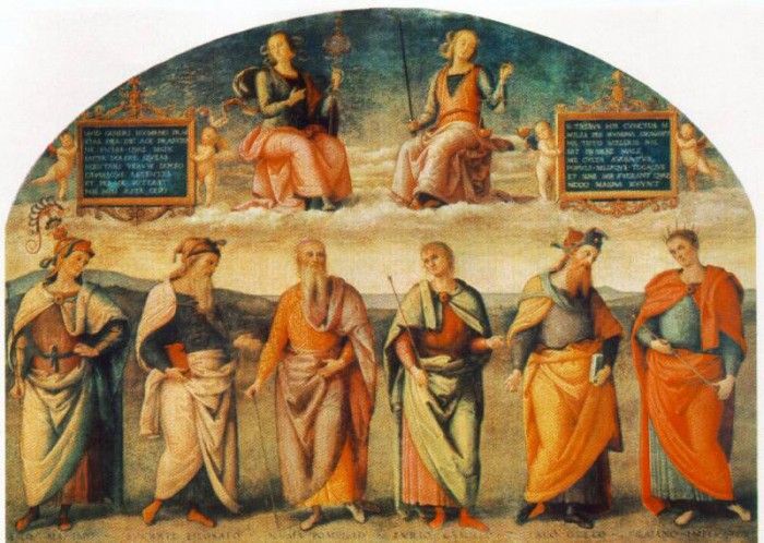 Perugino Pietro Prudence and Justice with Six Antique Wisemen 1497. , 