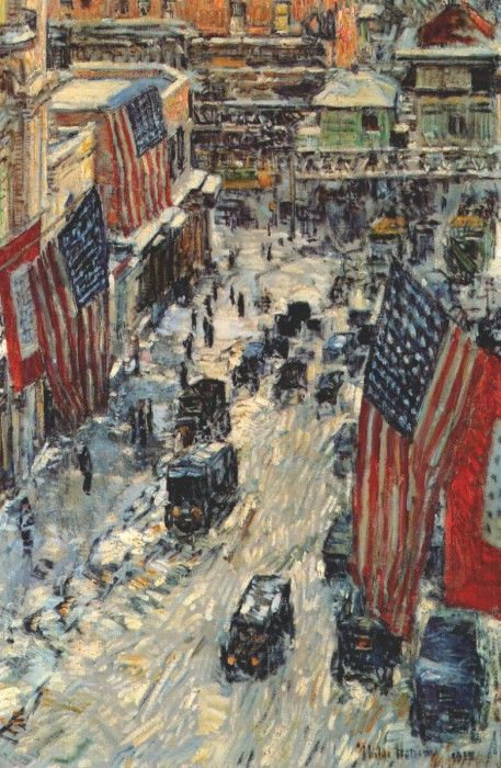 hassam flags on 57th street (winter of 1918) 1918. , 