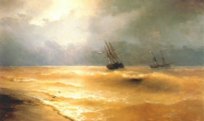 aivazovsky waves breaking on the crimean coast 1892.   