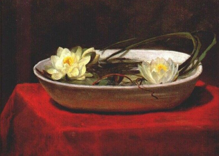 la farge water lilies in white bowl 1859. , La