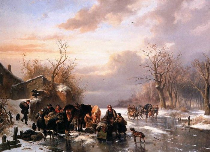Verschuur Wouterus Country folk in a winter landscape Sun . Verschuur, Wouterus
