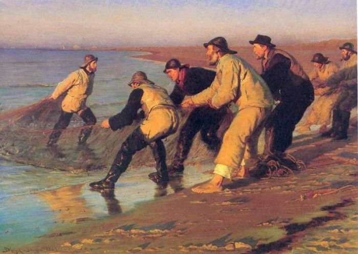 Kroyer Peder Severin Pescadores en la playa 1883. Kroyer,  