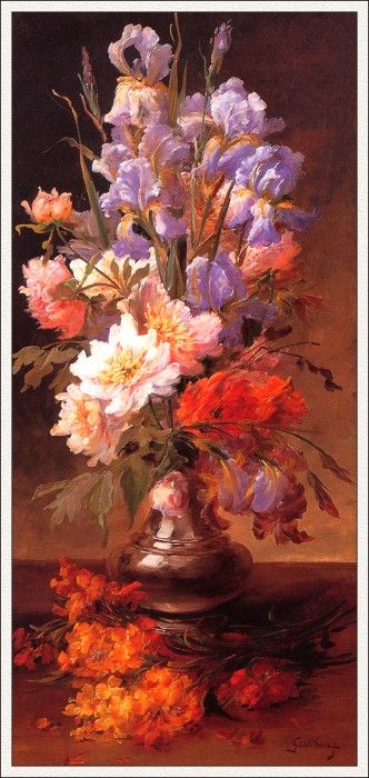 bs-flo- Alfred Godchauz- A Still Life Of Iris And Roses. Godchauz, 