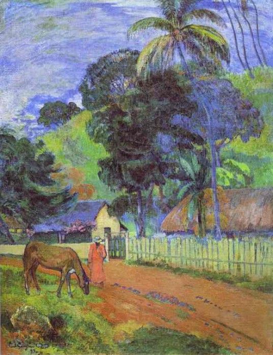 Gauguin - Horse On Road. Tahitian Landscape. , 