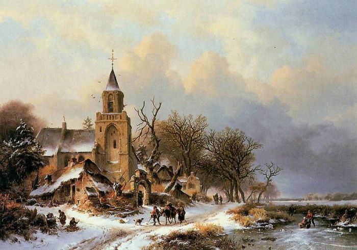 Kruseman Frederik Winter landscape Sun. Kruseman,  