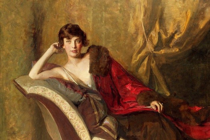 Countess Michael Karolyi reclining on a divan (detail), 1918. ,  