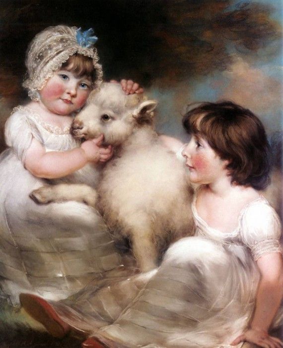 Russell John Portrait Of Miss E And Miss L Earle With A Lamb. , 